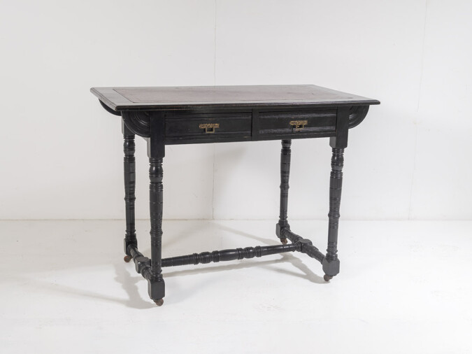 Small 19thC Aesthetic Movement Ebonised Leather Top Writing Desk