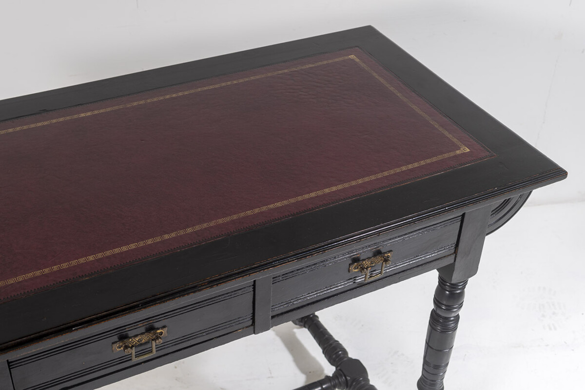 Small 19thC Aesthetic Movement Ebonised Leather Top Writing Desk - Image 3