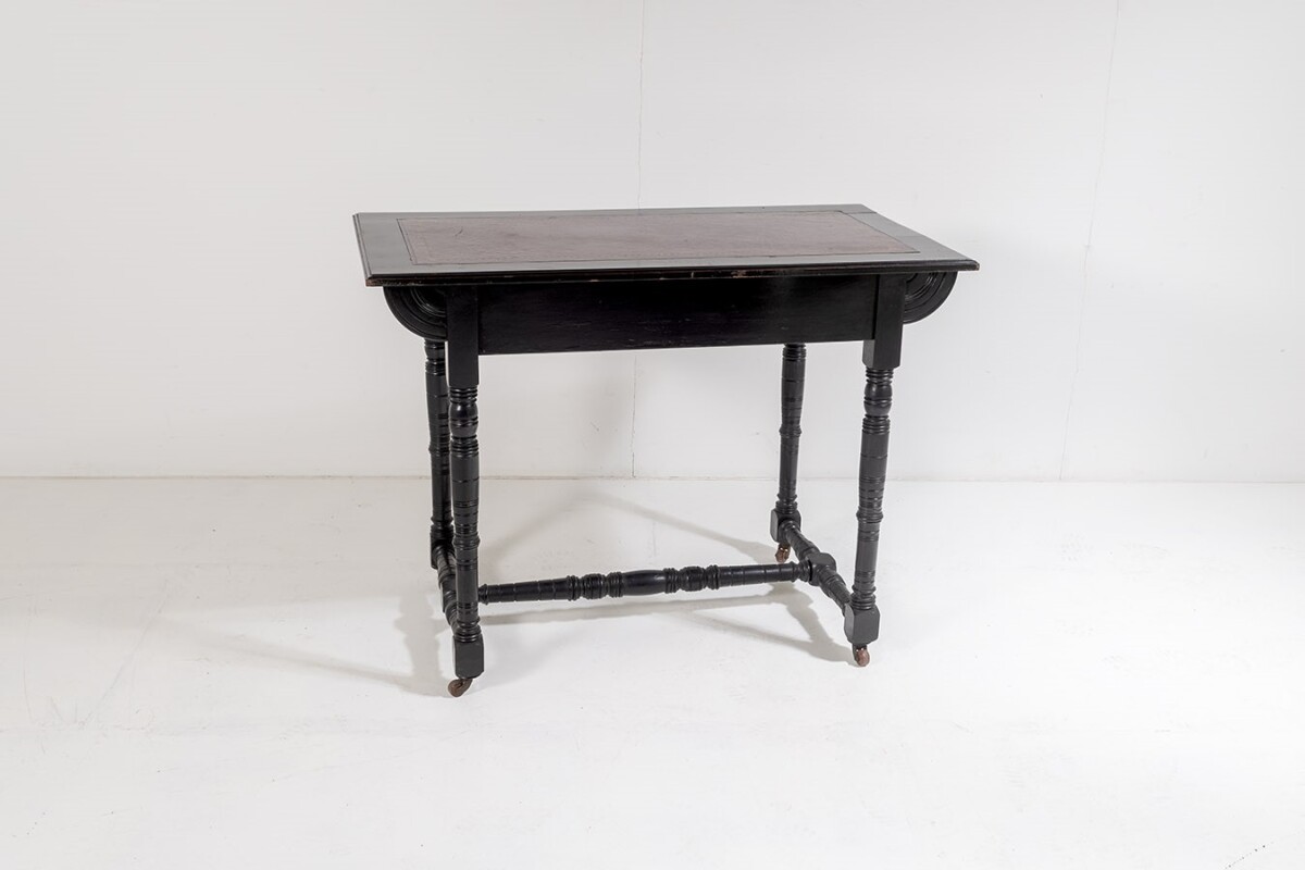 Small 19thC Aesthetic Movement Ebonised Leather Top Writing Desk - Image 7