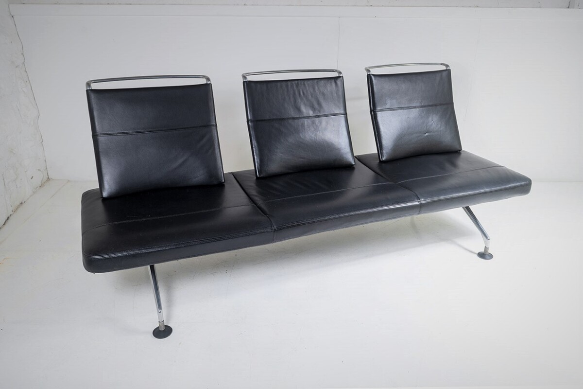 Italian Designed Black Leather Waiting Area Lounge Seating Sofa by Antonio Citterio for Vitra - 3 Seater
