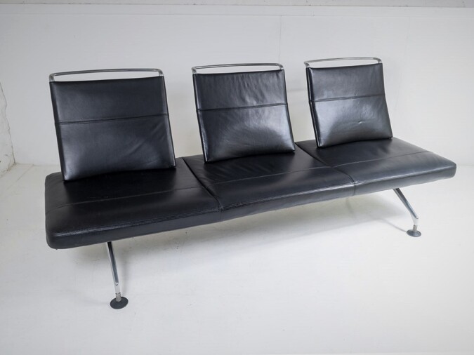 Italian Designed Black Leather Waiting Area Lounge Seating Sofa by Antonio Citterio for Vitra - 3 Seater