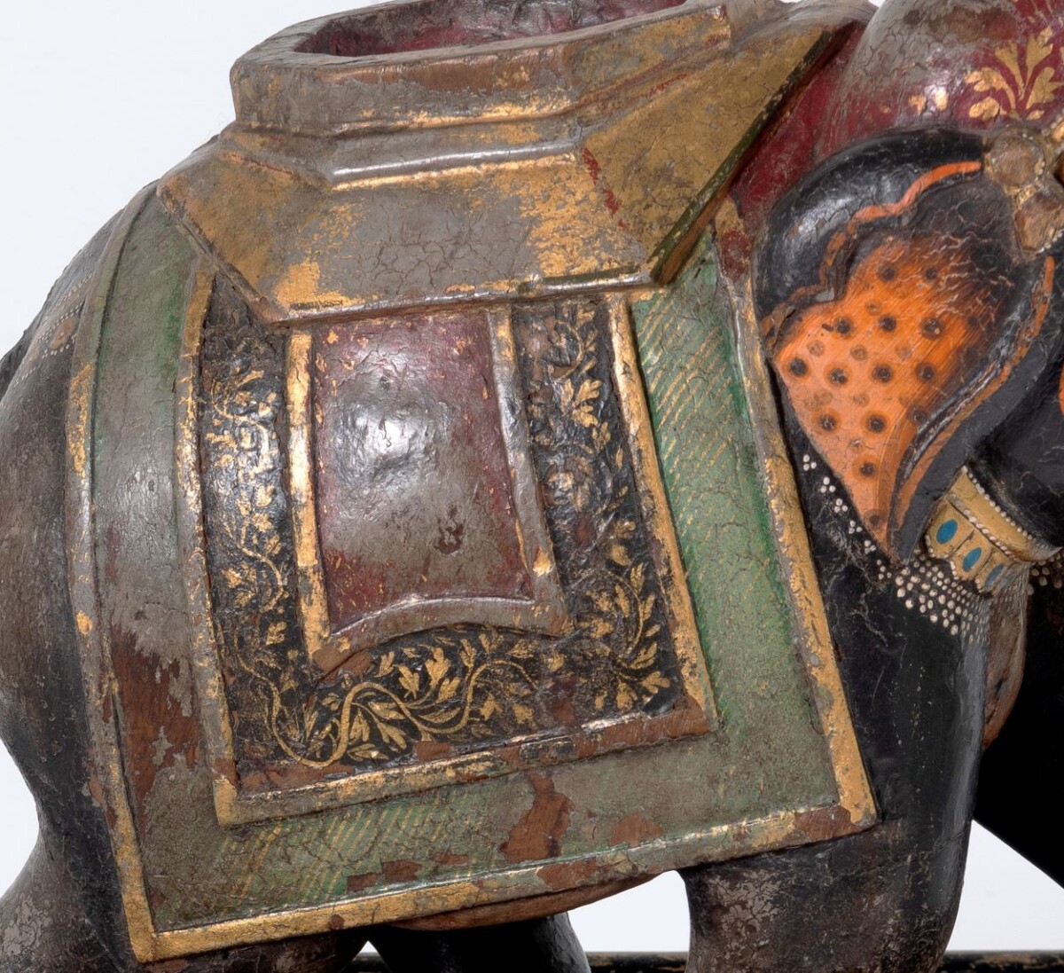 Large Decorative Antique 19th Century Carved Indian Elephant with Painted Caparision - Image 10