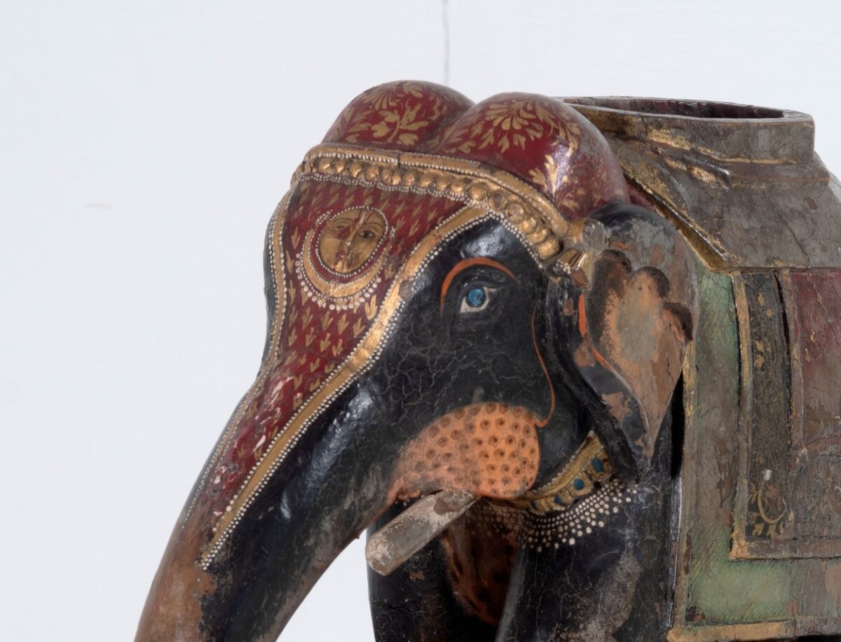 Large Decorative Antique 19th Century Carved Indian Elephant with Painted Caparision - Image 7