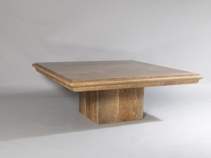 Large Square Italian Vintage Modern Travertine Coffee Table in superb Walnut Colour Vein