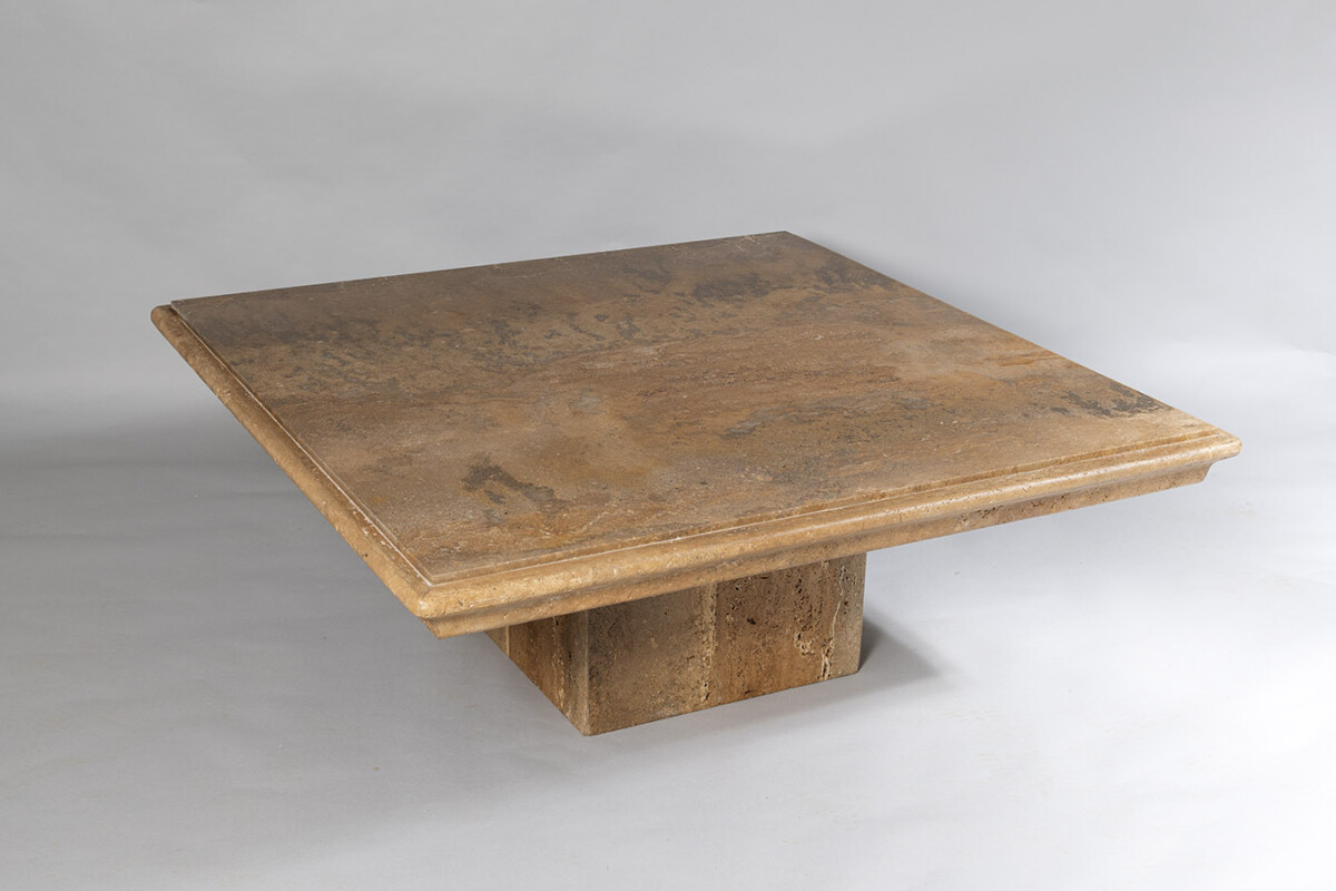 Large Square Italian Vintage Modern Travertine Coffee Table in superb Walnut Colour Vein - Image 3