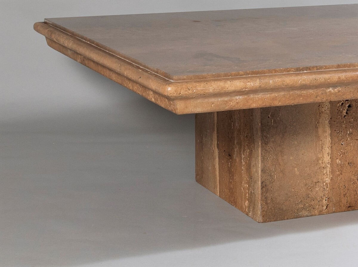 Large Square Italian Vintage Modern Travertine Coffee Table in superb Walnut Colour Vein - Image 4