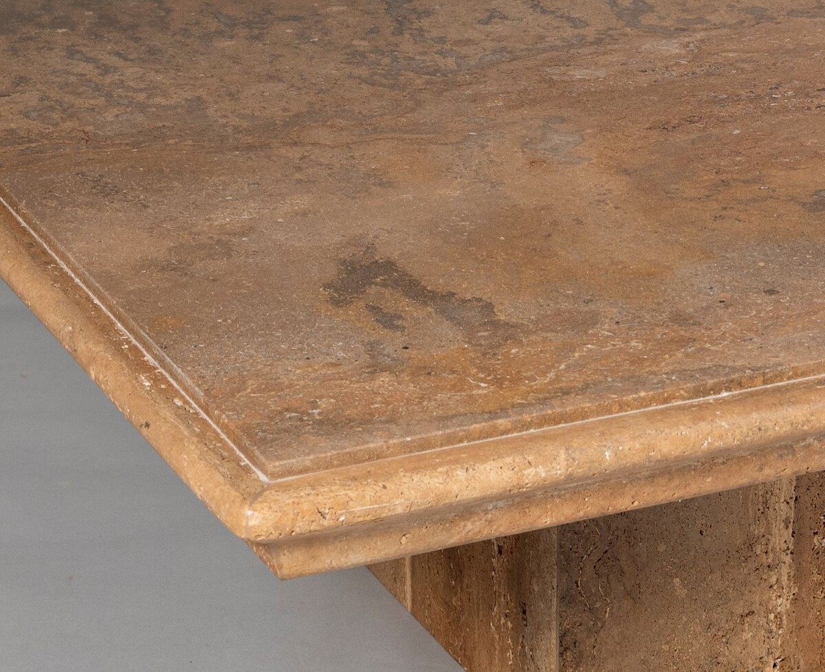 Large Square Italian Vintage Modern Travertine Coffee Table in superb Walnut Colour Vein - Image 2