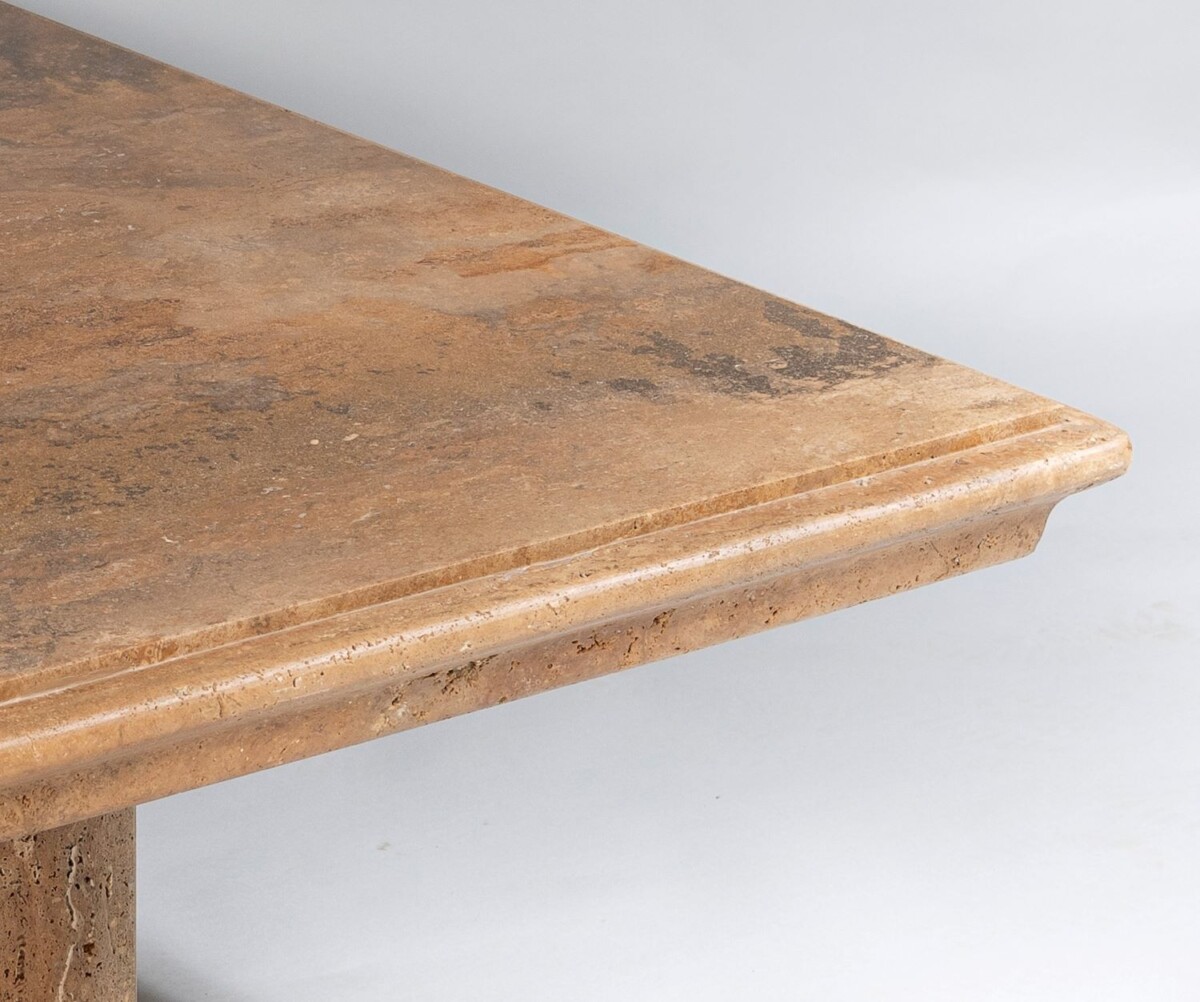 Large Square Italian Vintage Modern Travertine Coffee Table in superb Walnut Colour Vein - Image 8