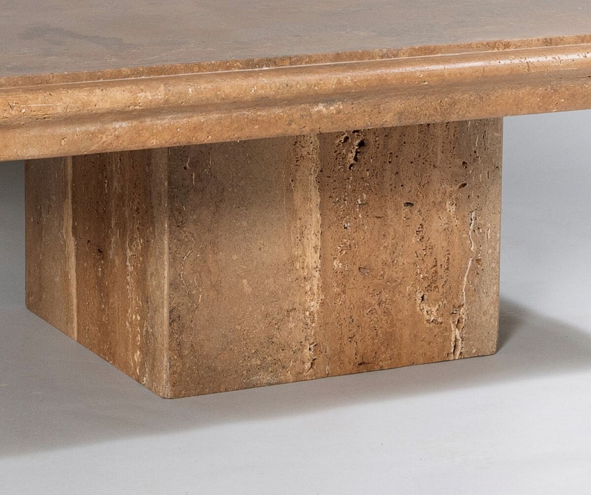 Large Square Italian Vintage Modern Travertine Coffee Table in superb Walnut Colour Vein - Image 6