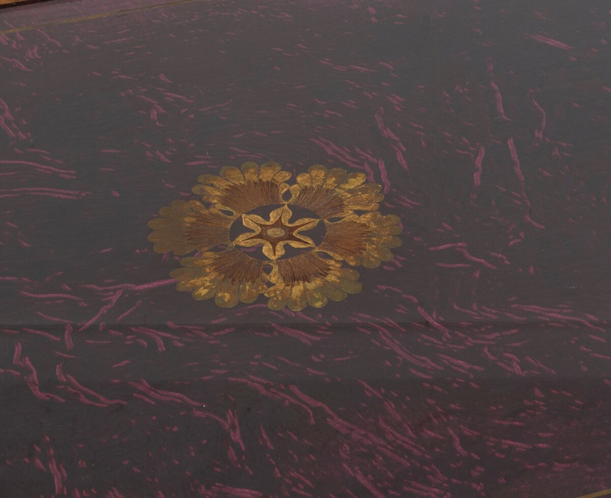 Vintage Italian Glass Top Coffee Table Ebonised Gilt with Crushed Velvet Versace Cloth - Image 11