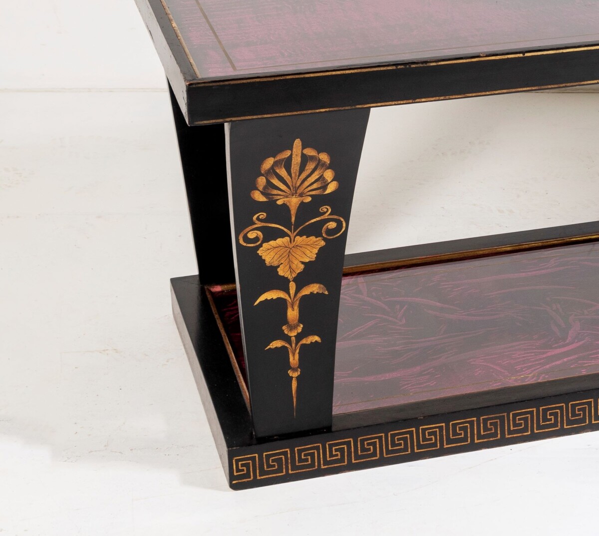 Vintage Italian Glass Top Coffee Table Ebonised Gilt with Crushed Velvet Versace Cloth - Image 7