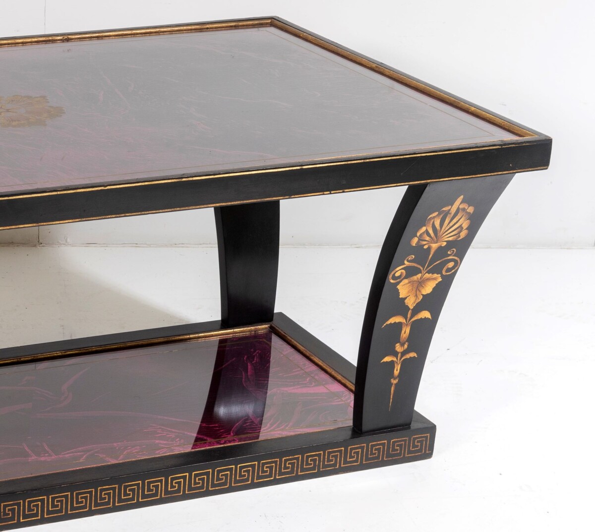 Vintage Italian Glass Top Coffee Table Ebonised Gilt with Crushed Velvet Versace Cloth - Image 6