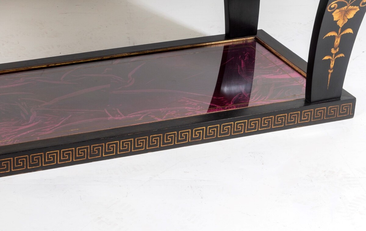 Vintage Italian Glass Top Coffee Table Ebonised Gilt with Crushed Velvet Versace Cloth - Image 5