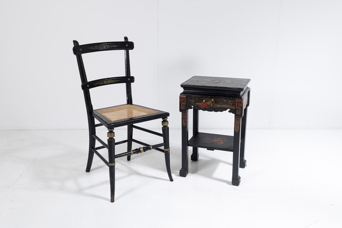 19th Century Black Lacquered Chinese Oriental Decorative Chinoiserie Occasional Side Table - Image 15