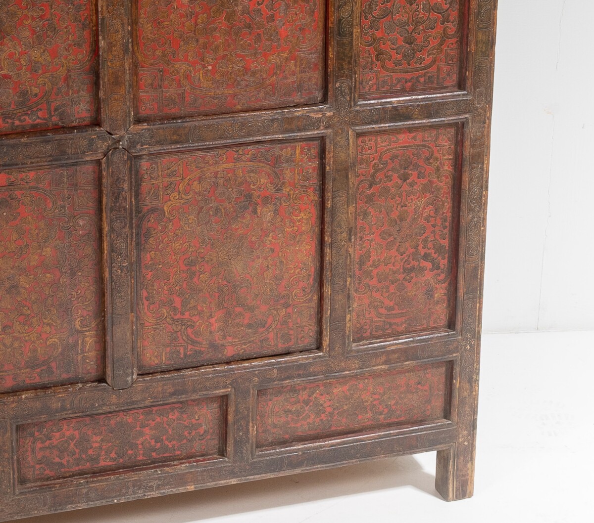 Original 19thC Large Chinese Tibetan Hand Painted Lacquered Alter Cupboard Sideboard - Image 15