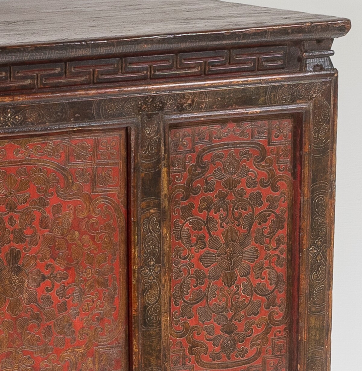 Original 19thC Large Chinese Tibetan Hand Painted Lacquered Alter Cupboard Sideboard - Image 13