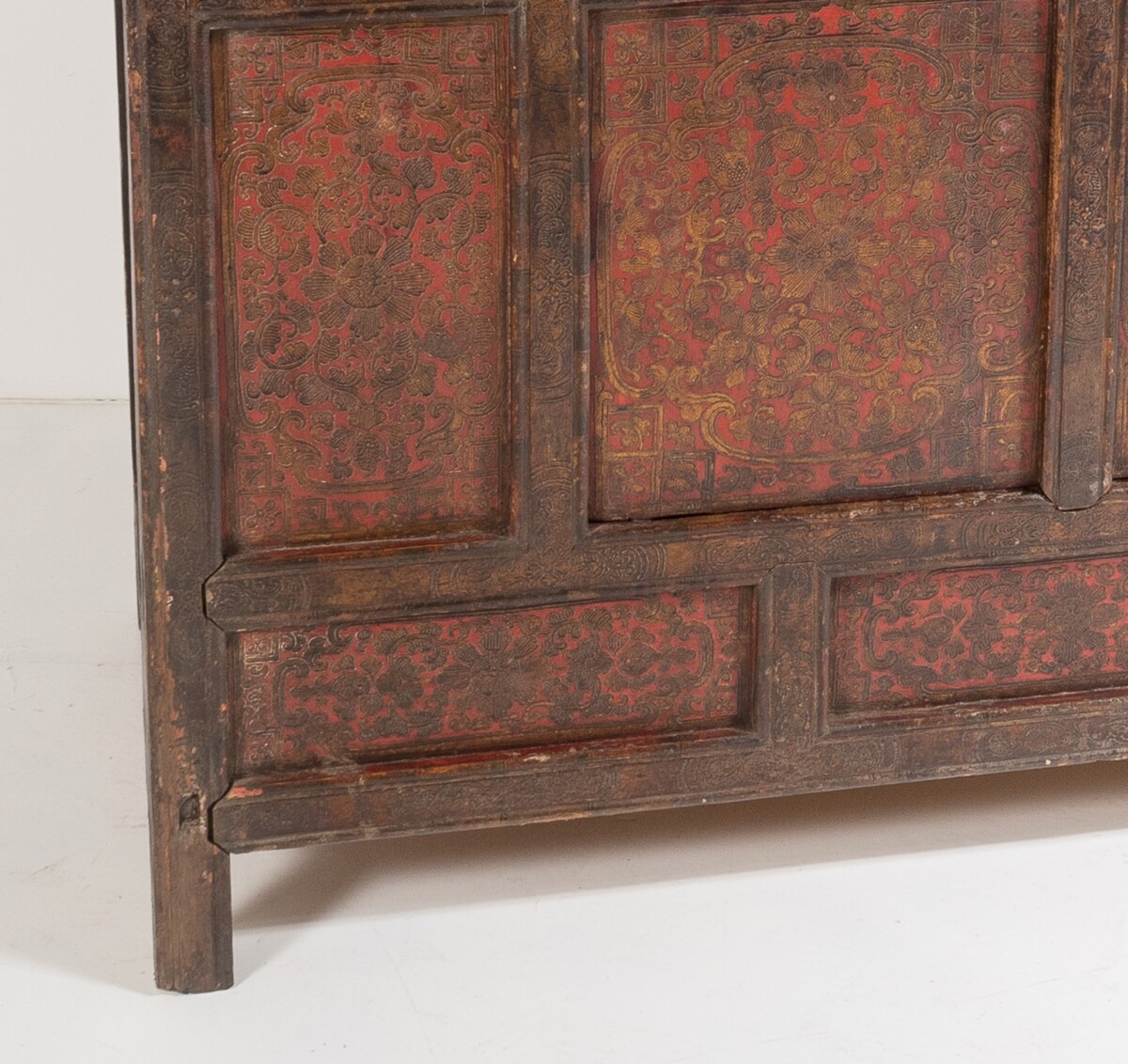 Original 19thC Large Chinese Tibetan Hand Painted Lacquered Alter Cupboard Sideboard - Image 9