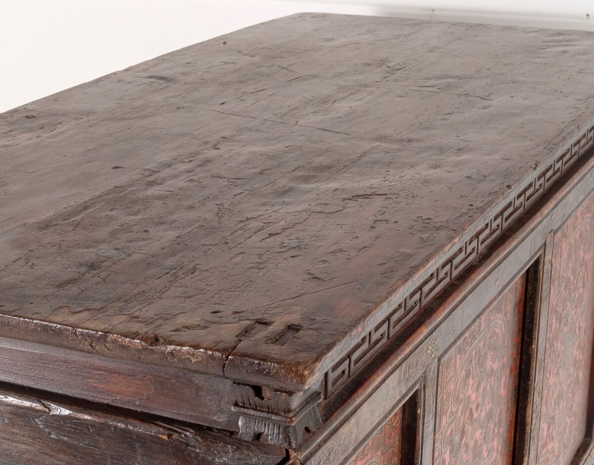 Original 19thC Large Chinese Tibetan Hand Painted Lacquered Alter Cupboard Sideboard - Image 11