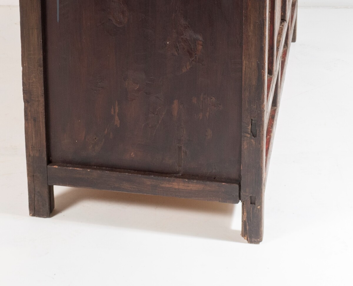 Original 19thC Large Chinese Tibetan Hand Painted Lacquered Alter Cupboard Sideboard - Image 10