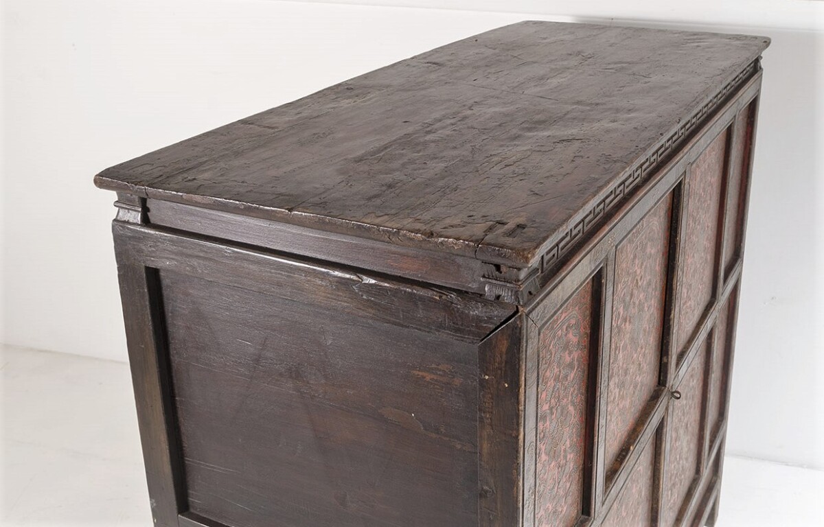 Original 19thC Large Chinese Tibetan Hand Painted Lacquered Alter Cupboard Sideboard - Image 6