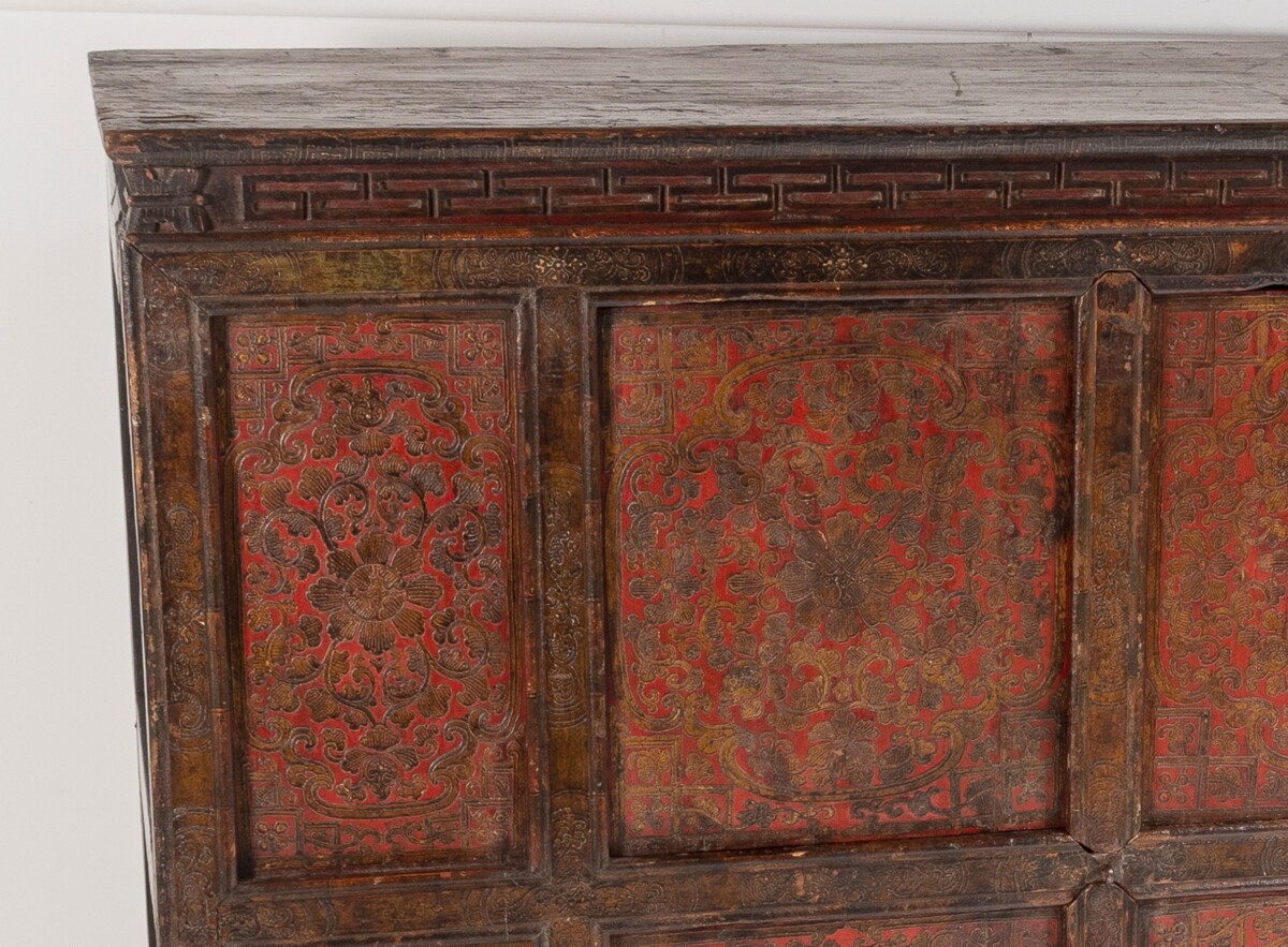 Original 19thC Large Chinese Tibetan Hand Painted Lacquered Alter Cupboard Sideboard - Image 14