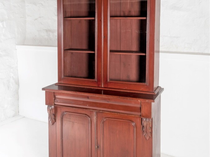 Tall Victorian Dresser unit Bookcase with original Glazing and Red Brown Lacquer