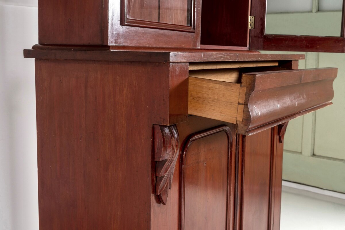 Tall Victorian Dresser unit Bookcase with original Glazing and Red Brown Lacquer - Image 9