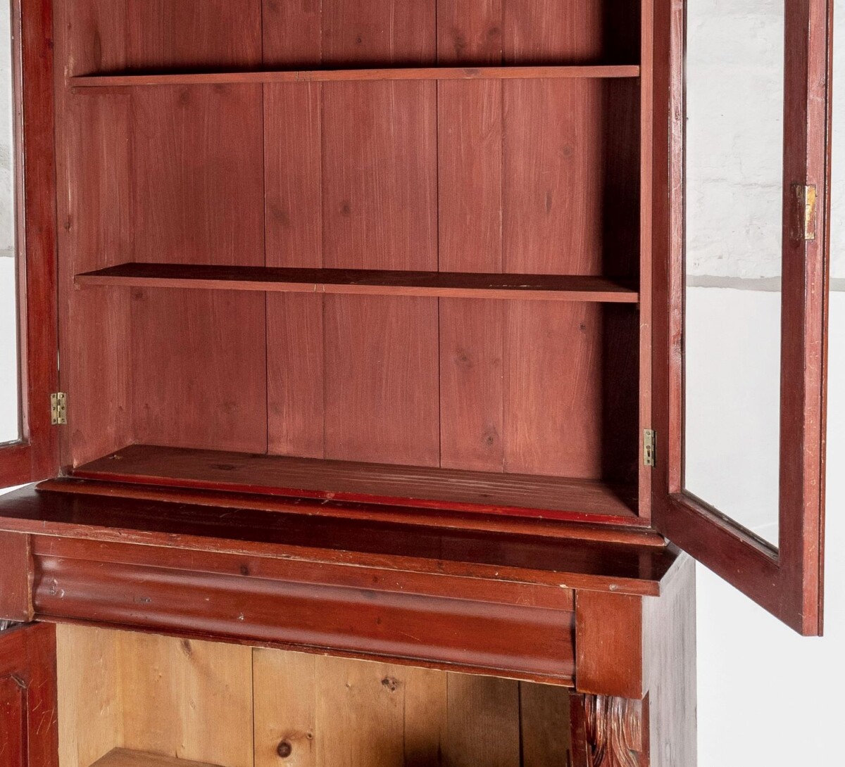 Tall Victorian Dresser unit Bookcase with original Glazing and Red Brown Lacquer - Image 6