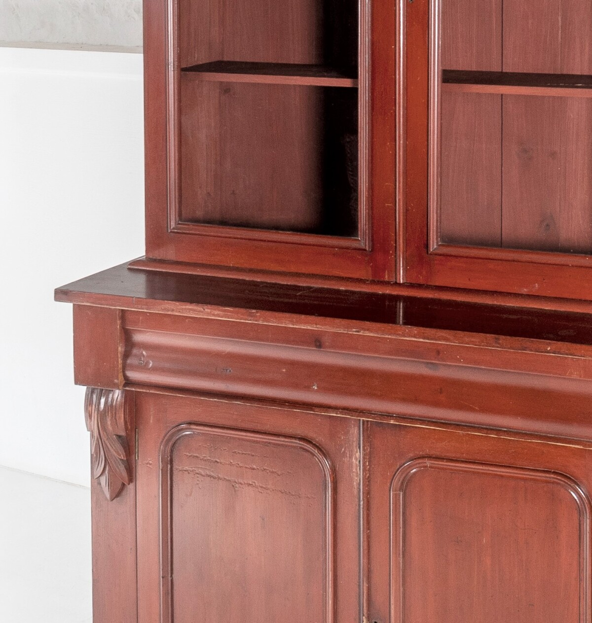 Tall Victorian Dresser unit Bookcase with original Glazing and Red Brown Lacquer - Image 2