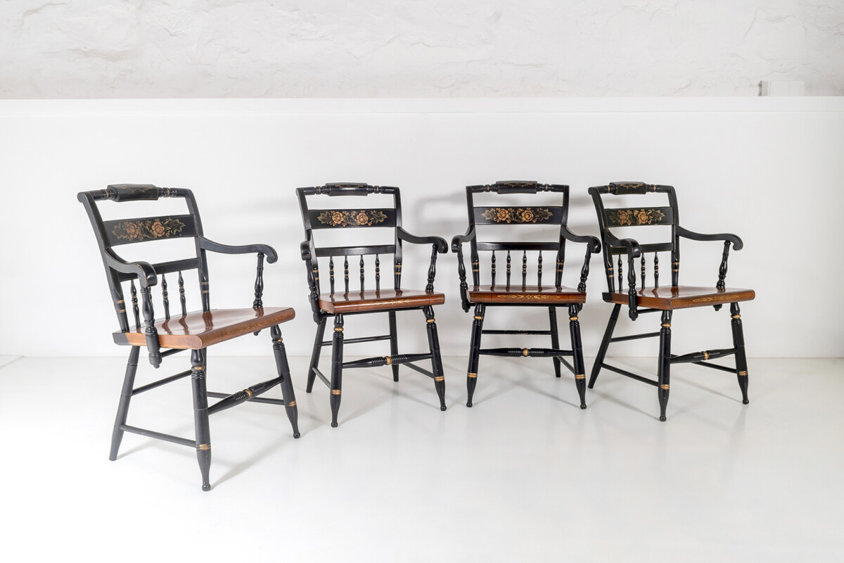 Set of 4 - L. Hitchcock Stencilled Painted Black Solid Maple Dining Chairs - Image 10