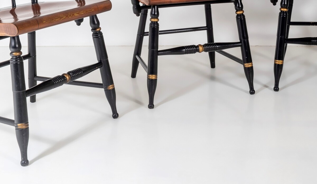 Set of 4 - L. Hitchcock Stencilled Painted Black Solid Maple Dining Chairs - Image 12
