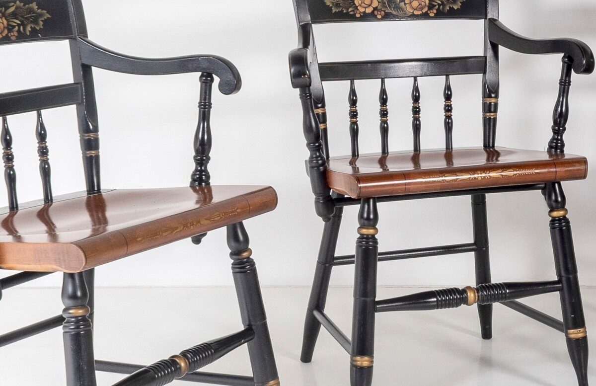 Set of 4 - L. Hitchcock Stencilled Painted Black Solid Maple Dining Chairs - Image 11