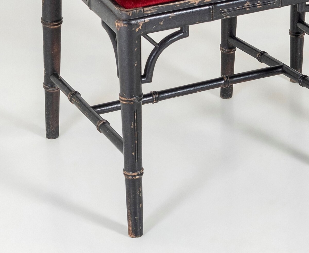 A Pair of Ebonised Faux Bamboo Chinese Chippendale Style Occasional Chairs - Image 4