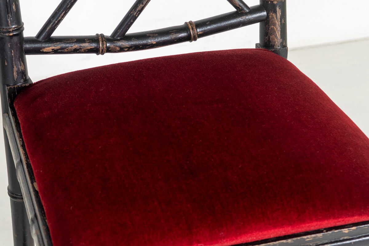 A Pair of Ebonised Faux Bamboo Chinese Chippendale Style Occasional Chairs - Image 10