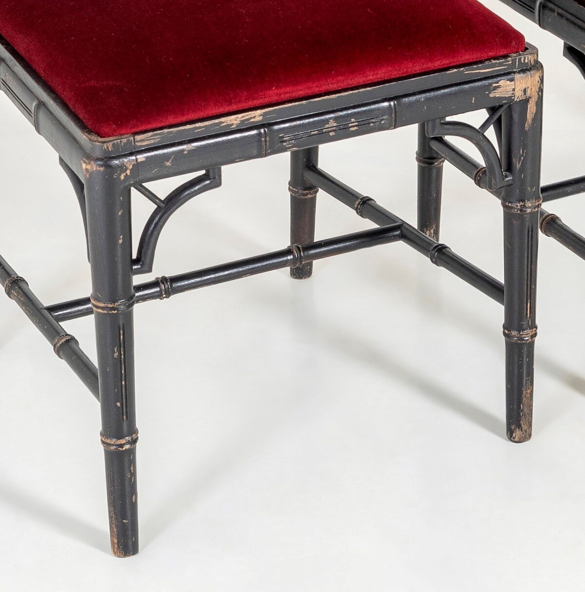 A Pair of Ebonised Faux Bamboo Chinese Chippendale Style Occasional Chairs - Image 6