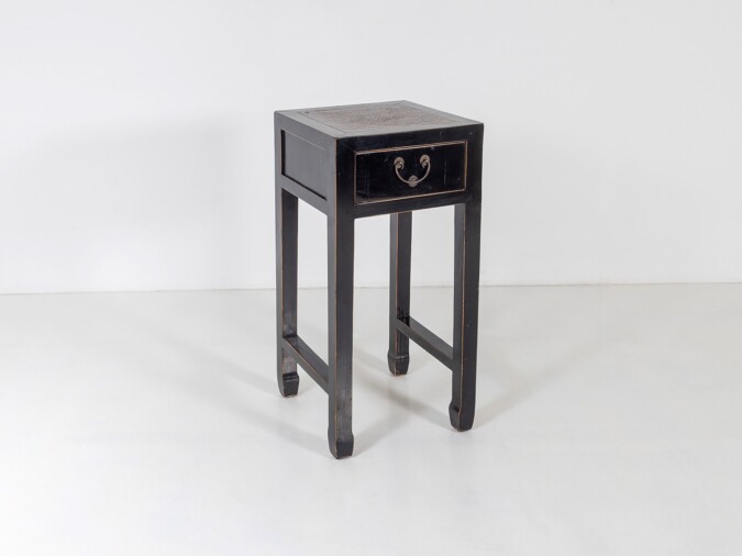 Black Ebonised Lacquered Japanese Side Table with Cane Top and Single Drawer