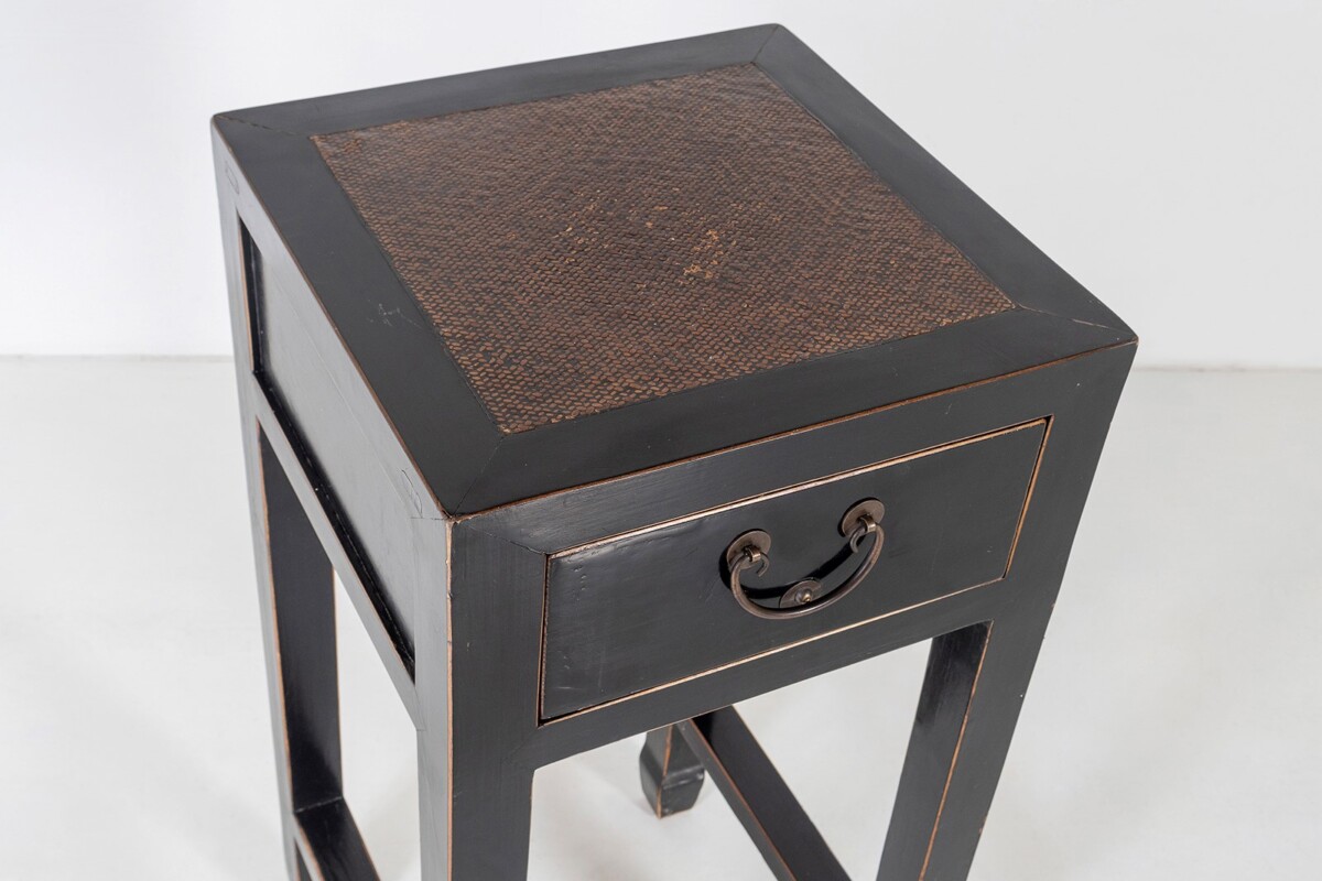 Black Ebonised Lacquered Japanese Side Table with Cane Top and Single Drawer - Image 2