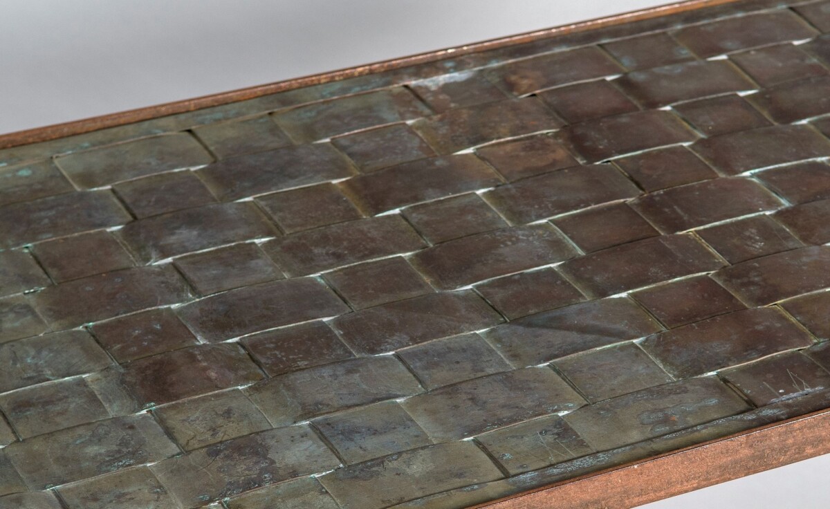 Heavy Verdigris Copper Lattice Top Wrought Iron French Side Table Console - Image 2