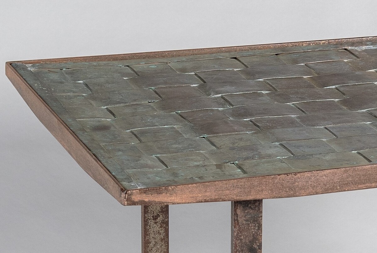 Heavy Verdigris Copper Lattice Top Wrought Iron French Side Table Console - Image 8