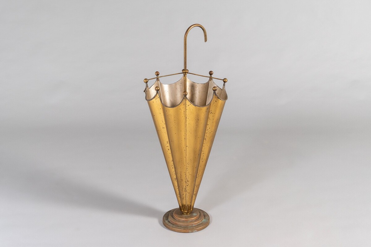 Mid Century French Patinated Brass Formed Umbrella Stand