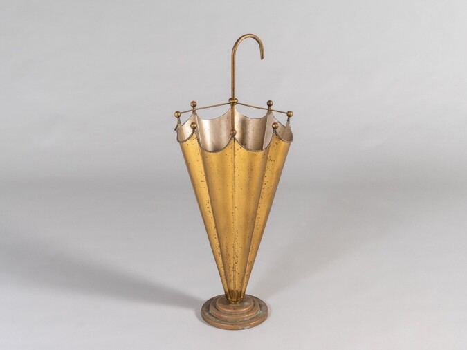 Mid Century French Patinated Brass Formed Umbrella Stand