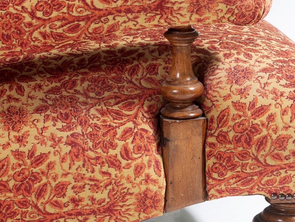 Antique English Walnut Country House Open Armchair, Traditional Upholstery on Castors - Image 9