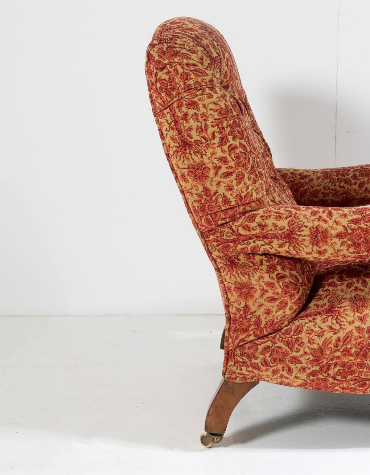 Antique English Walnut Country House Open Armchair, Traditional Upholstery on Castors - Image 7