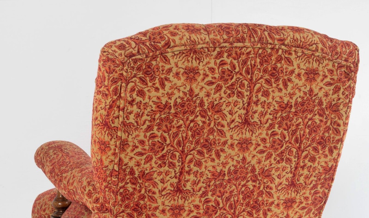 Antique English Walnut Country House Open Armchair, Traditional Upholstery on Castors - Image 13