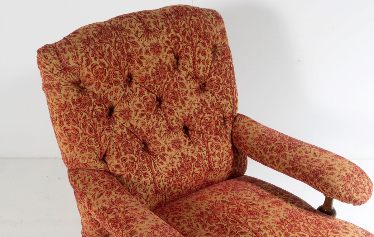 Antique English Walnut Country House Open Armchair, Traditional Upholstery on Castors - Image 6