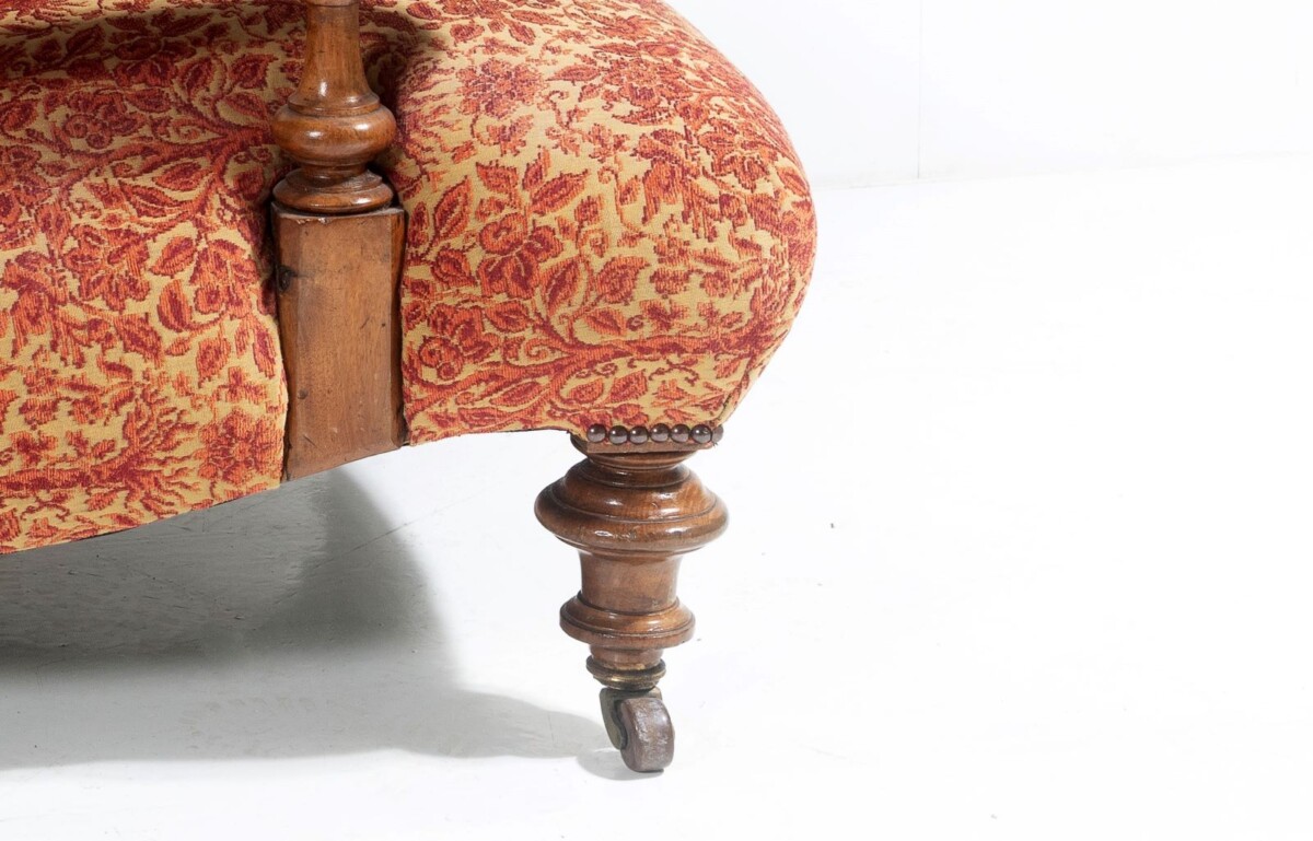 Antique English Walnut Country House Open Armchair, Traditional Upholstery on Castors - Image 10