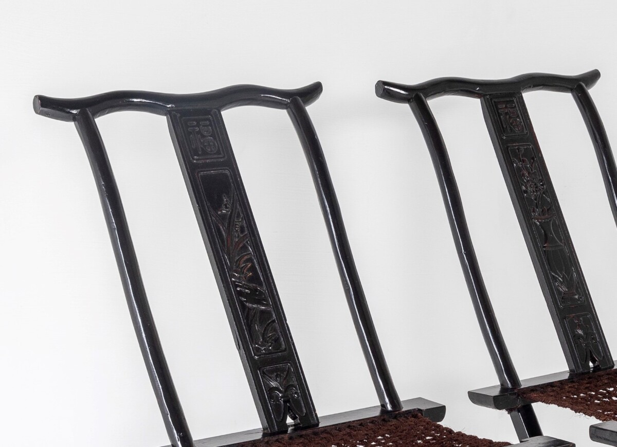 A Pair of Ebonised Chinese Folding Occasional Hall Chairs Late Qing, Early Republic Era - Image 3