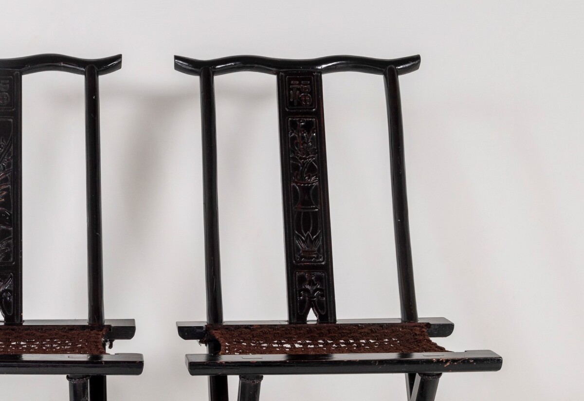 A Pair of Ebonised Chinese Folding Occasional Hall Chairs Late Qing, Early Republic Era - Image 14