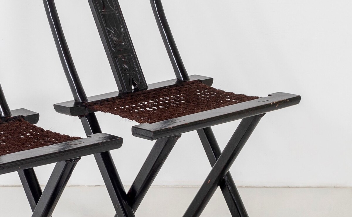 A Pair of Ebonised Chinese Folding Occasional Hall Chairs Late Qing, Early Republic Era - Image 12