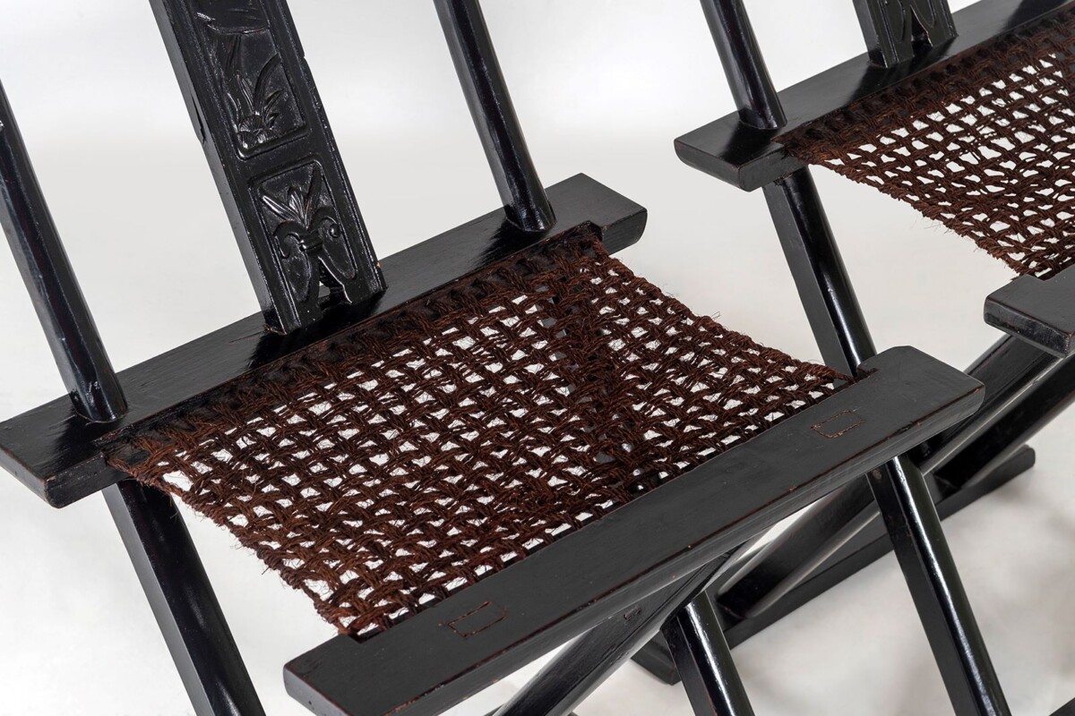 A Pair of Ebonised Chinese Folding Occasional Hall Chairs Late Qing, Early Republic Era - Image 10